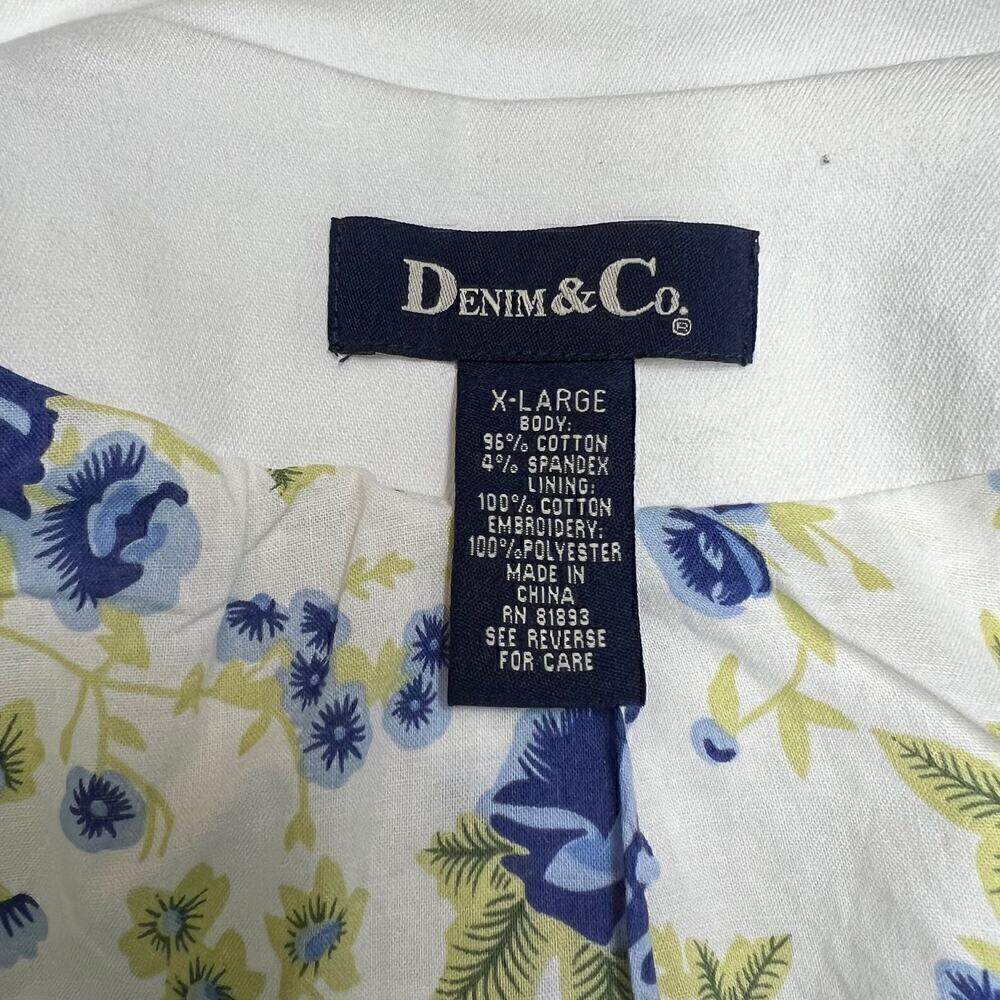 Denim & Co Jean Jacket Womens White Embroidered Sleeve Lined Pockets XL - Picture 4 of 5